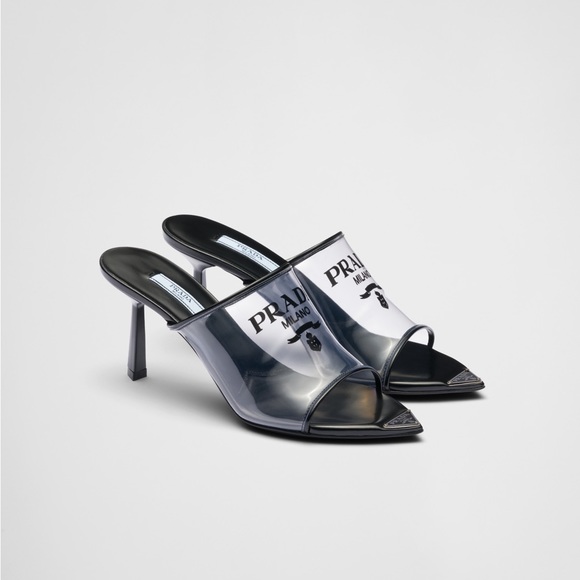 PRADA Logo-print Plexiglas high-heel slides-Prada mules - Picture 4 of 13